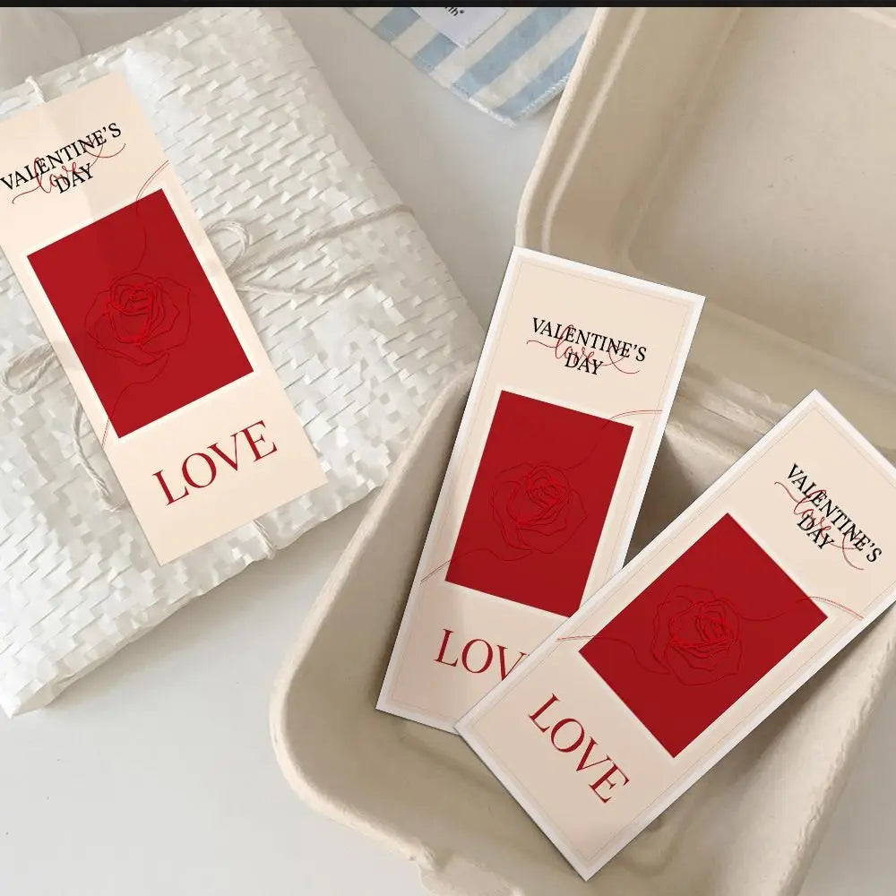 50PCS Red Happy Valentine's Day Stickers Self Adhesive Emboss Rose Flower Wrapping Sealing Label Rectangle Packing Ornament Oasis Select