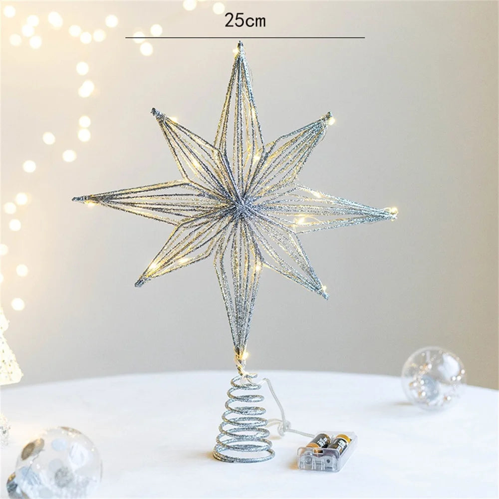 LED Christmas Tree Star Topper – Glitter Iron Ornament 20–30cm
