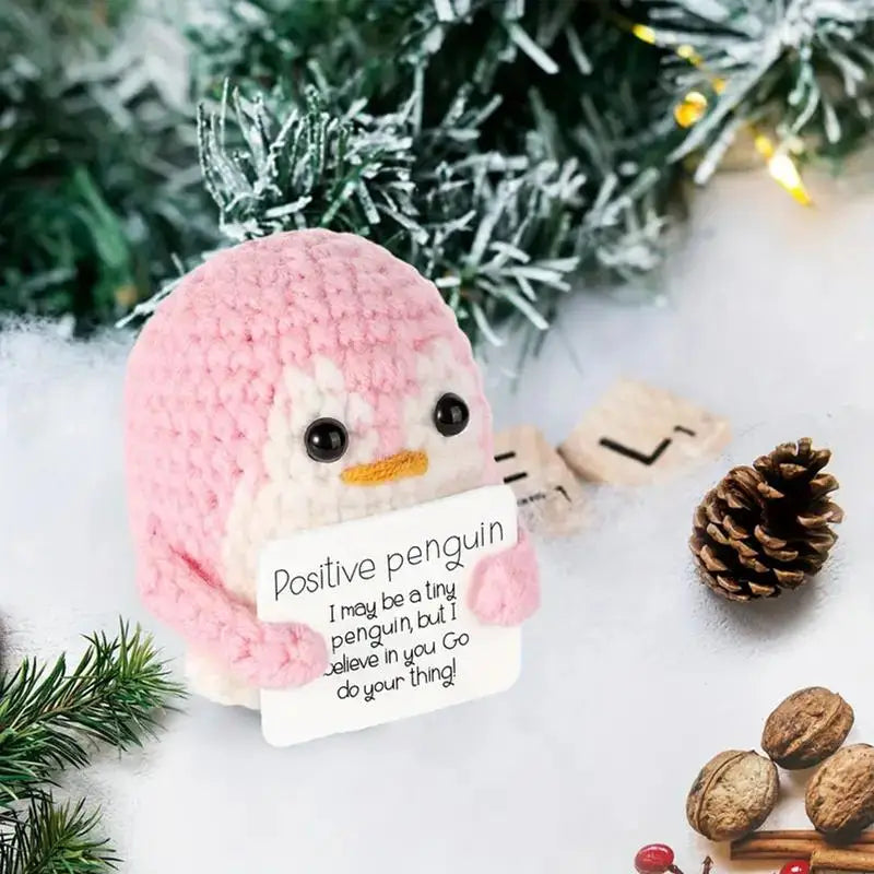 Knitted Emotional Support Penguin Crochet Doll with Positive Card Cute Crochet Doll Mini Penguin Toy Decor Home Accent Ornaments Oasis Select