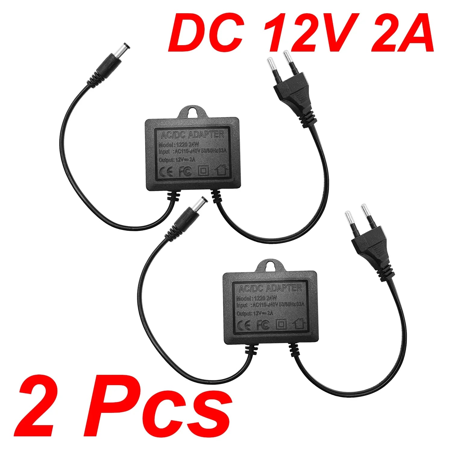 2pcs Power Adapter DC12V 2A EU Plug Input AC110V-240V Outdoor Waterproof For CCTV Surveillance Camera Charger NVR DVR Router LED Oasis Select EU Plug