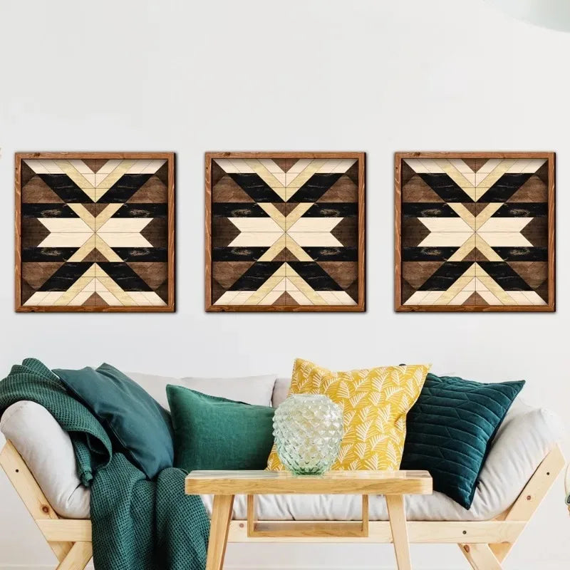 Wall Stickers Wooden Frame Paintings Nordic Style Geometric Patterns Living Room Bedroom Study Decoration Oasis Select