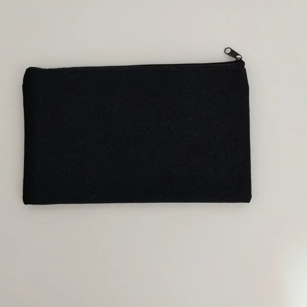 Blank DIY Canvas Bag Cosmetic Makeup Pouches Pencil Zipper Bag Storage Organizer Travel Toiletry School Stationery Supplies Oasis Select Black Black