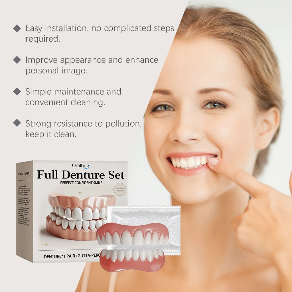 Oralhoe Adjustable Fake Teeth Veneer Kit – Upper & Lower Dentures Cosmetic Denture Kit Oasis Select