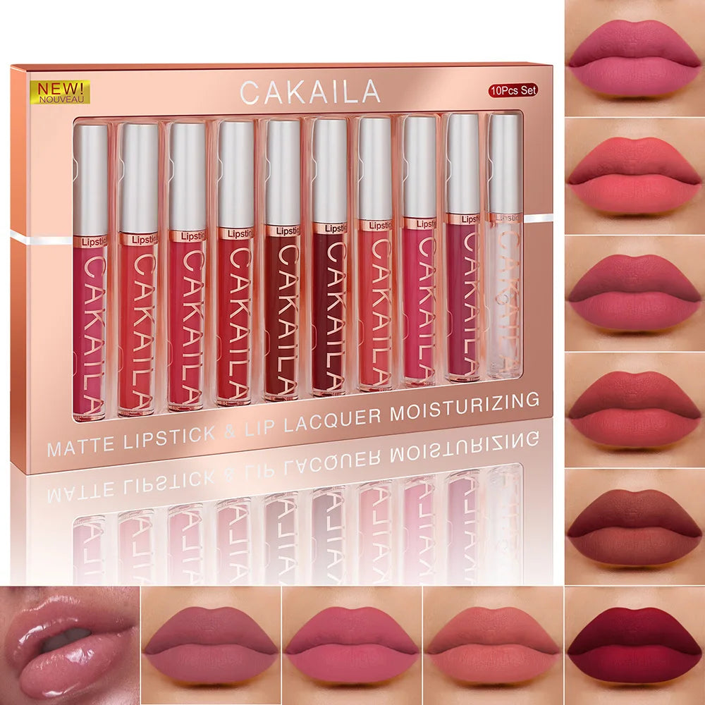 Matte Lip Gloss Lip Oil 10pc/set: Velvet Lipstick High Pigment Waterproof Long Lasting, Nude, Y2K Christmas Valentine's Day Gift Oasis Select