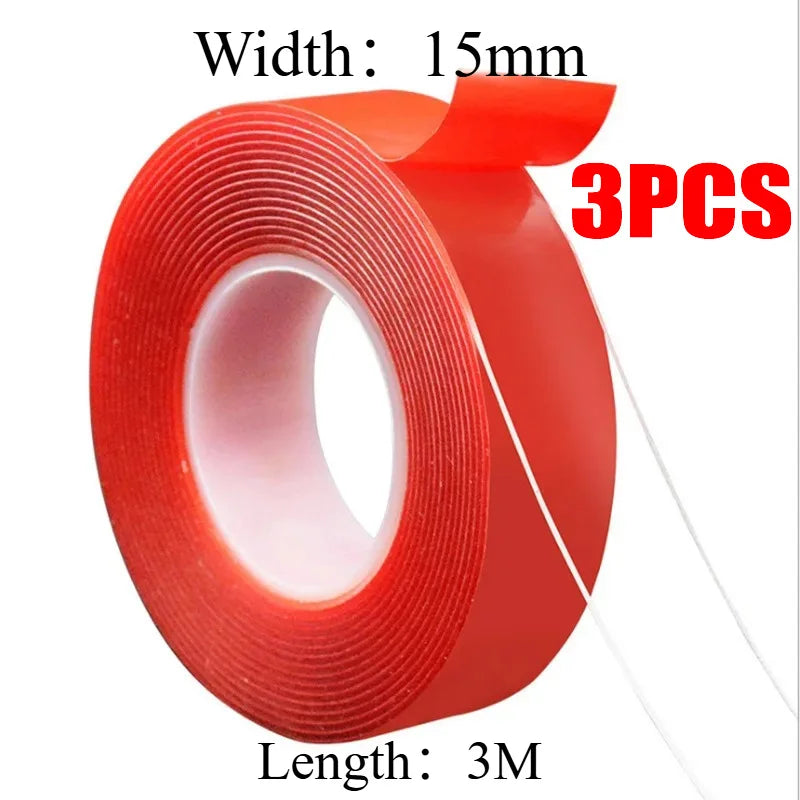 2pc Ultra Thin Transparent Red Film Double Sided Tape With HighTemperature Resistance No Marks Waterproof Adhesion Strong Adhes Oasis Select 15X3M-3pcs