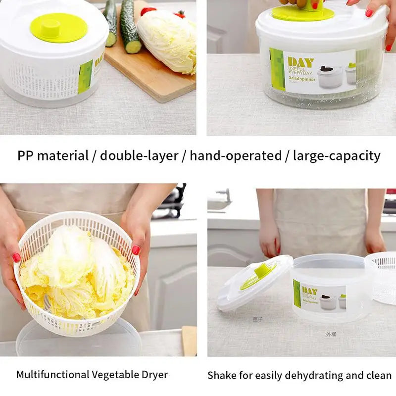 Salad Spinner Large Capacity Dryer with Double Layer Quick and Easy Multi-Use Dehydrator Drainer for Fruits Vegetables Pasta Oasis Select