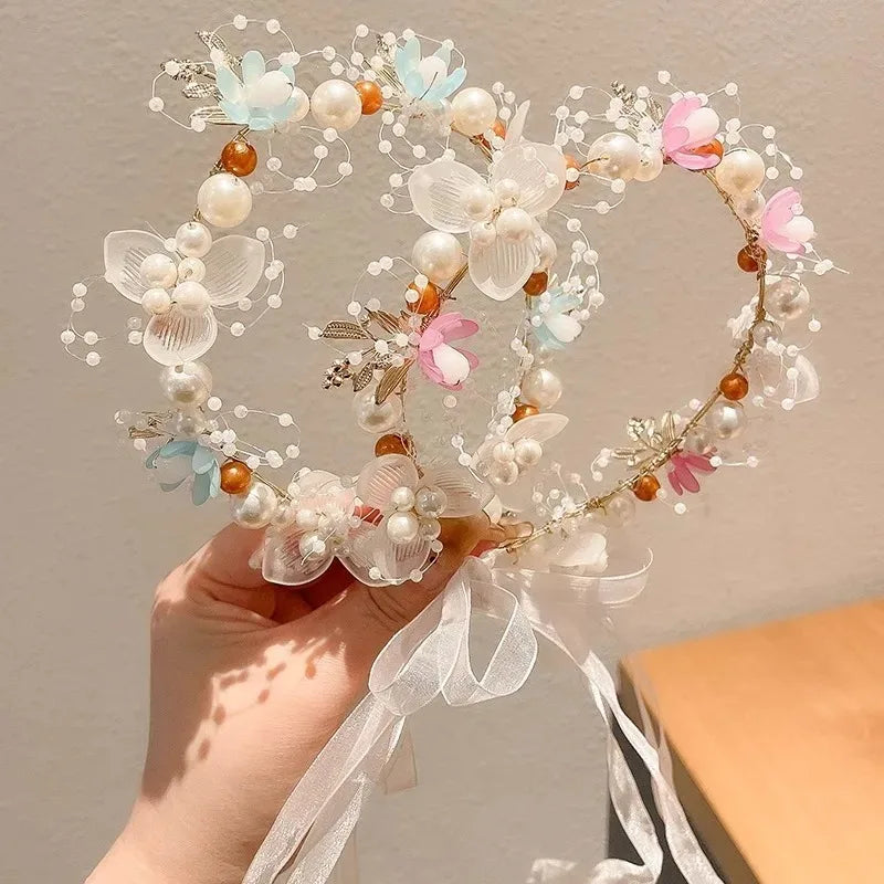 1pcs Children's Headband Sweet European Fairy Style Golden Leaf Headband Flower Wreath Pearl Headband New Crown Oasis Select