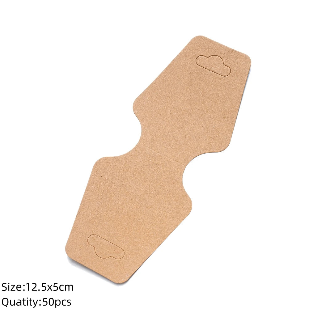 50pcs/Lot Self Adhesive Necklaces Display Label Cards Foldable Cardboard Blank Tag for DIY Headband Bracelets Jewelry Packing Oasis Select Brown