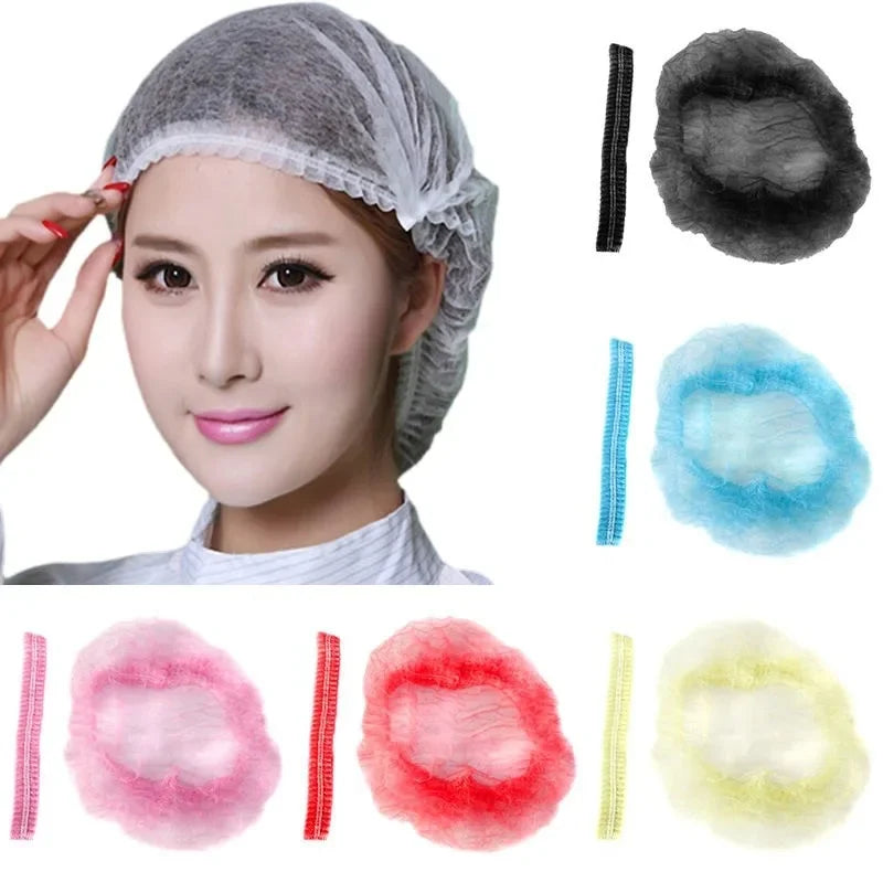 100pcs/Pack Disposable Bathing Cap Hair Head Covers Net Bouffant Dustproof Anti Dust Caps Breathable Shower Bathing Hats Kitchen Oasis Select