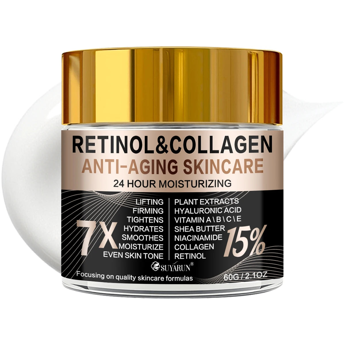 Retinol Collagen Anti-Aging Face & Eye Cream in Glass Jar - Moisturizing & Wrinkle Reduction for Firm Skin. Oasis Select 60g