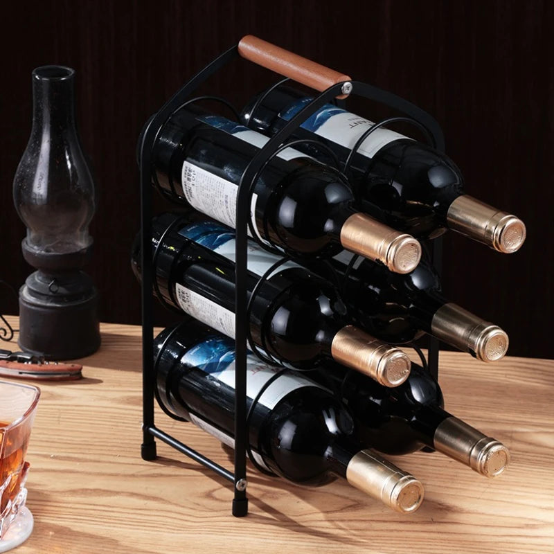 red wine rack European wooden handle portable wine bottle rack desktop wine cabinet ornament red wine display rack Oasis Select