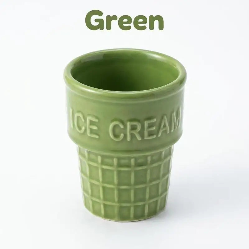 Colorful Ceramic Ice Cream Cups Dessert Coffee Mug With Waffle Cone Design Cute Aesthetic For Home Cafe Afternoon Tea Party Use Oasis Select 1pcs Green