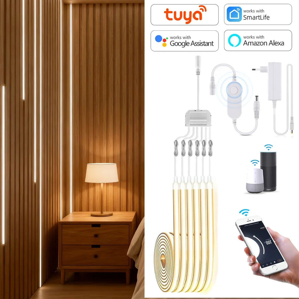 Tuya Smart Home 2/4/6pcs Kit 1M 2M Neon LED Strip Wall Decor Light WIFI APP Control Dimmable 24V COB Neon Adhesive Closet Lamp Oasis Select