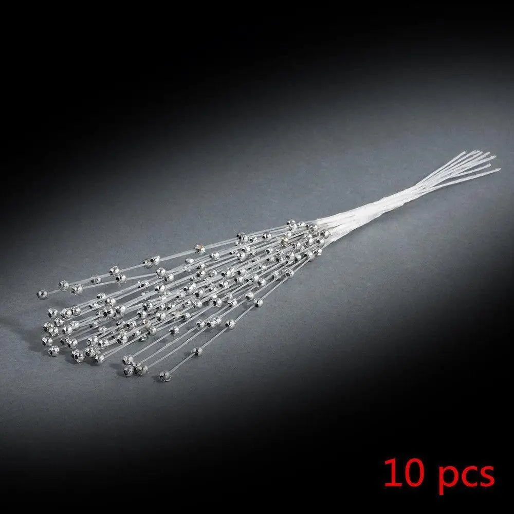 10pcs Bunch String Pearl Sticks Bridal Bouquets White Pink Blue Beaded Handmade Flower Stem Beads Wedding Party Decor Gift Oasis Select 4mm-10pcs