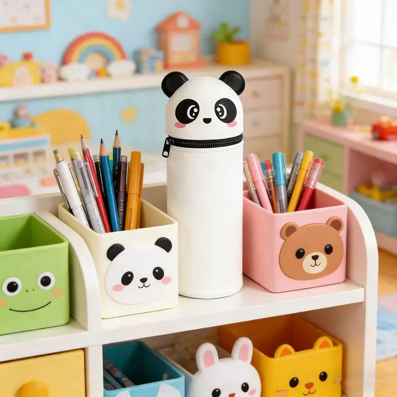 SU Panda Pencil Case Telescoping Silicone Cartoon Animal Pen Holder Student Stationery Storage Bag High Capacity Toys Oasis Select
