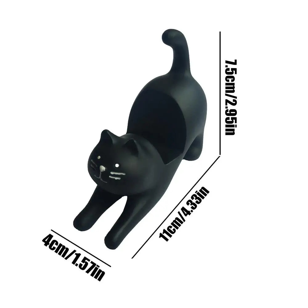 Cute Cat Phone Holder Cute Animal Desk Resin Phone Stand Cat Stretching Figurine Phone Cradle for Cat Lover Home Desk Decoration Oasis Select Black