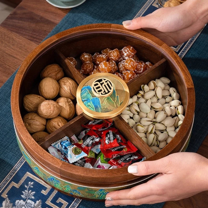 Solid Wood Grid Dried Fruit Box Chinese Style Household Living Room Light Luxury High-end Snack Melon Seed Storage Box Oasis Select