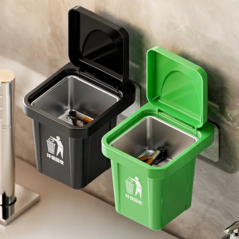 Portable Ashtray Trash Can Ashtray with Lid, Stainless Steel Ashtray, Bathroom Wall Hanging, Notch Anti-fly Ash Ashtray Oasis Select
