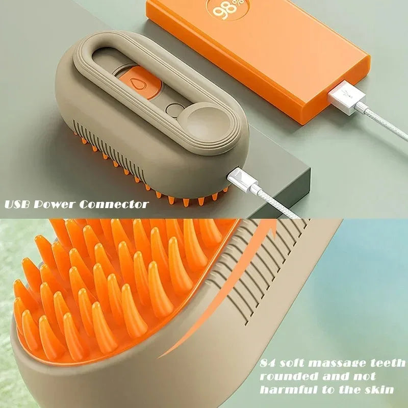 3 in 1 Pet Electric Steam Brush Cat and Dog Cleaning Spray Massage Grooming Comb Retractable Handle Pet Hair Removal BeautyBrush Oasis Select