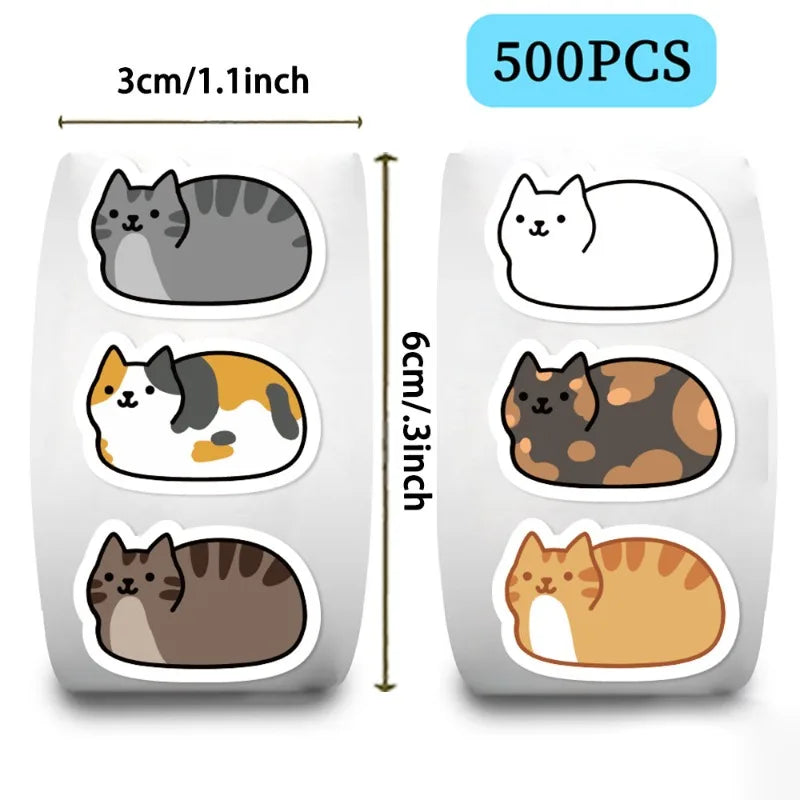 500Pcs A Roll Kawaii Cartoon Cat Roll Stickers – Waterproof Vinyl Decals for Laptop Luggage Skateboard & Phone Oasis Select