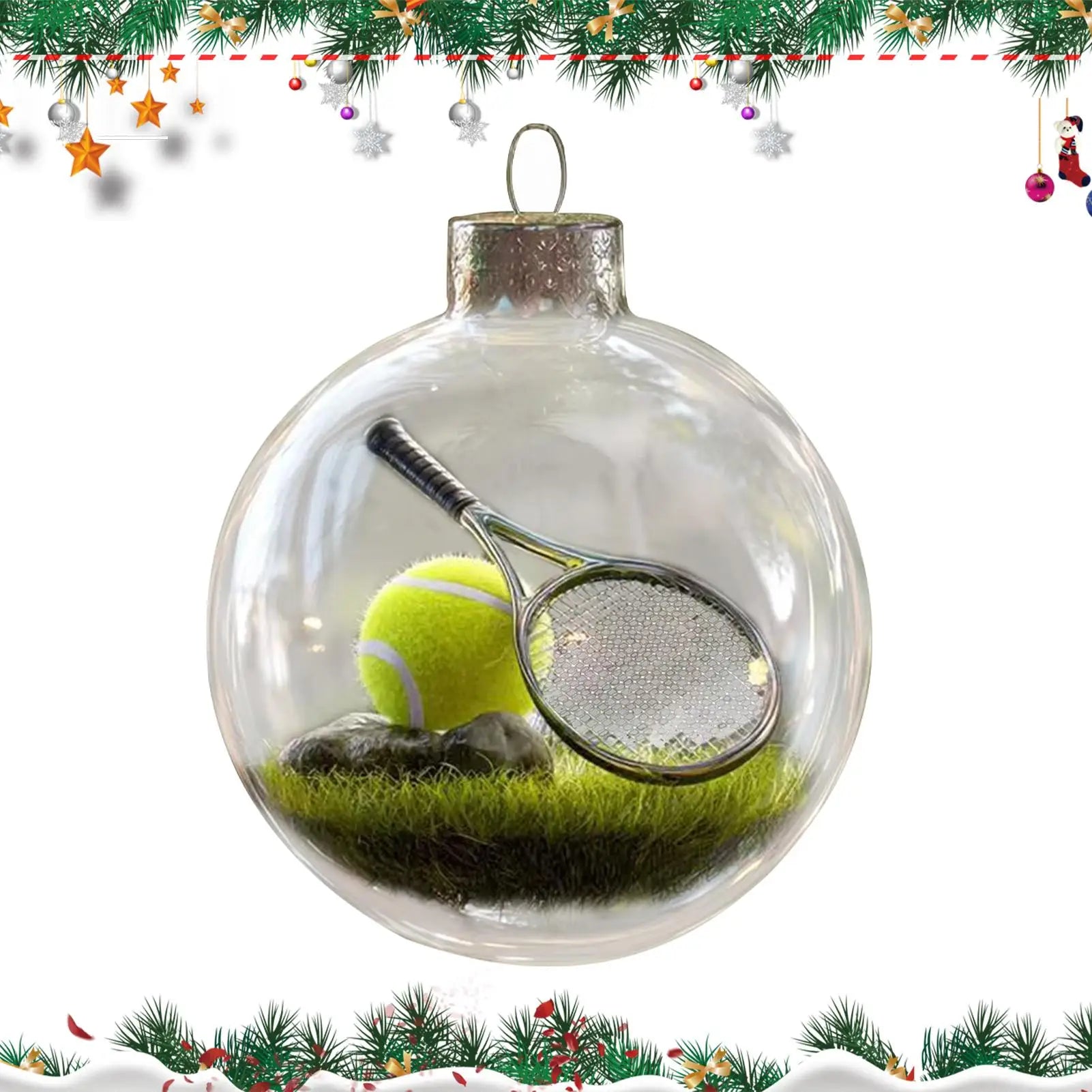 Sports Theme Christmas Ornament Ball Miniature Football Basketball Game Scene Inside Ball Hanging Decor for Tree Mantel Garland Oasis Select