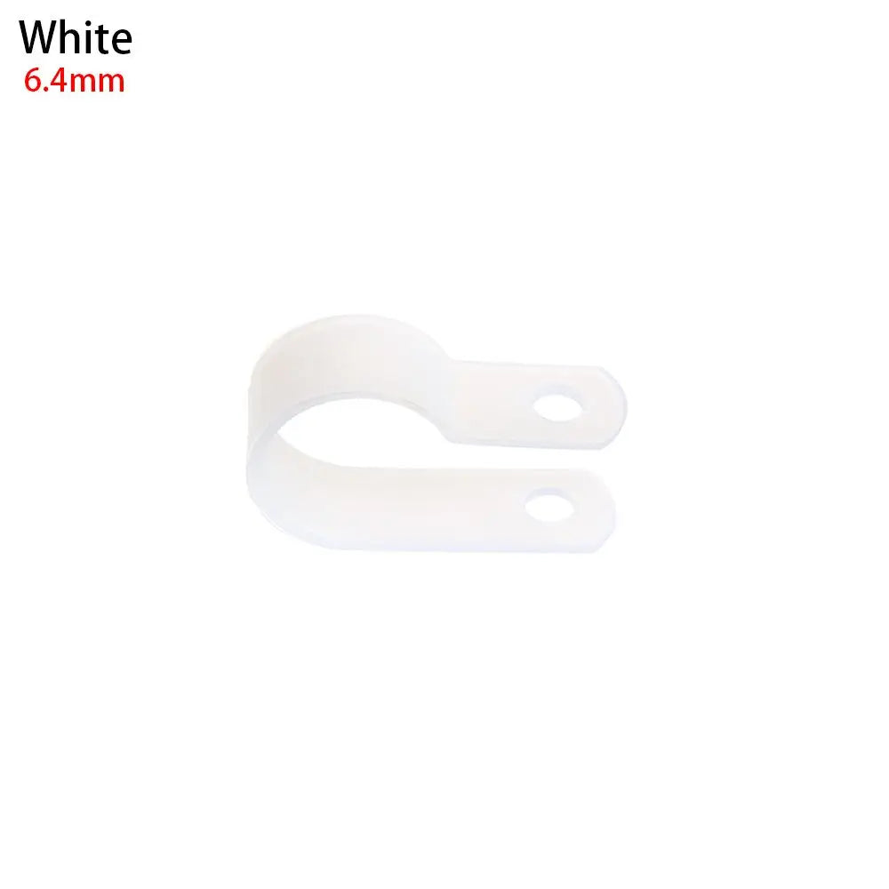 100PCS R-Type Nylon Cable Clamp Plastic P Clips Black Nylon Fasteners Cable Mounting Fix Hardware Electrical Fittings Durable Oasis Select white-6.4mm