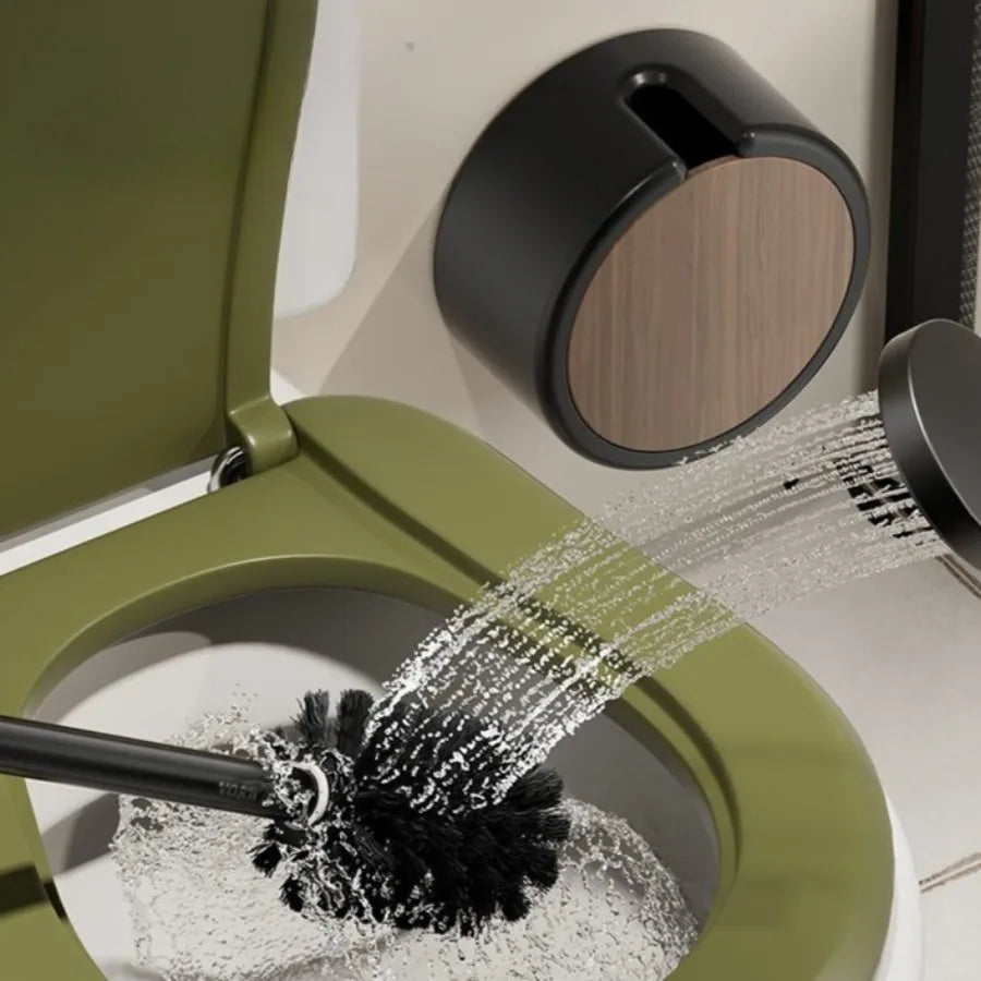 Wall Mounted Toilet Brush Without Punching Toilet Cleaning Detachable Wood Grain Toilet Long Handle Brush Bathroom Accessories Oasis Select