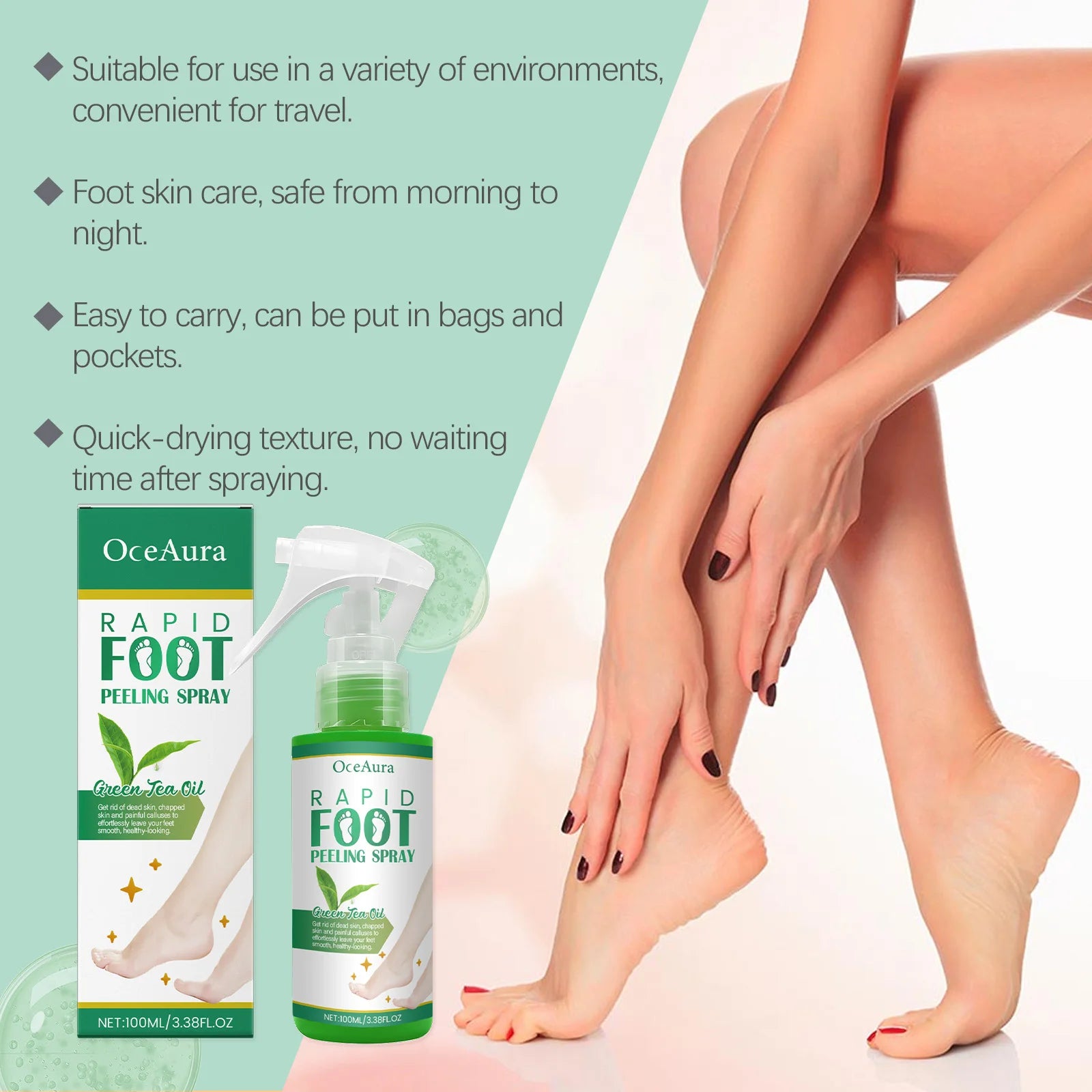 OceAura Foot Peeling Spray – Exfoliate & Heal Cracked Heels Foot Exfoliating Spray Oasis Select