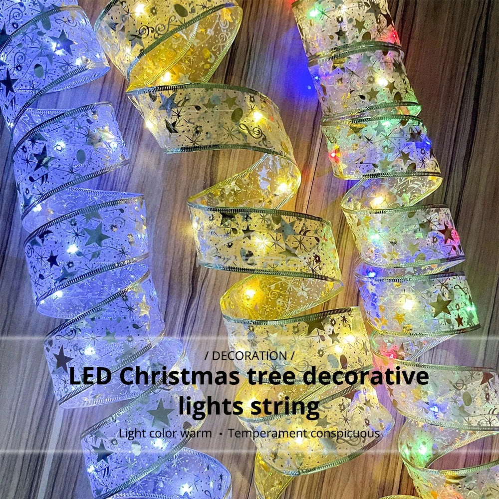 Gold Ribbon LED Fairy Lights 10m – Warm White Christmas String