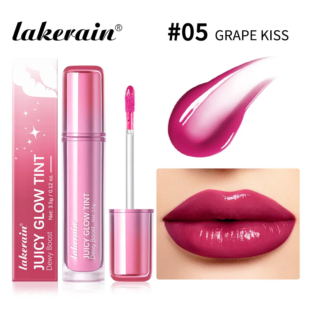 Lakerain Juicy Glow Tint Long-Lasting Mirror Shine Smooth Radiant Lip Tint Deep Moisturizing Brightening Juicy Glow Lipstick Oasis Select Grape Kiss