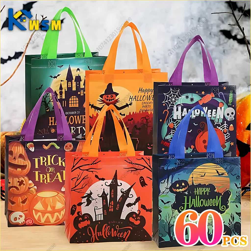1-60PCS Halloween Candy Gift Bags Halloween Trick or Treat Bags Halloween Tote Bag with Handle Halloween Party Kids Gift Bags Oasis Select