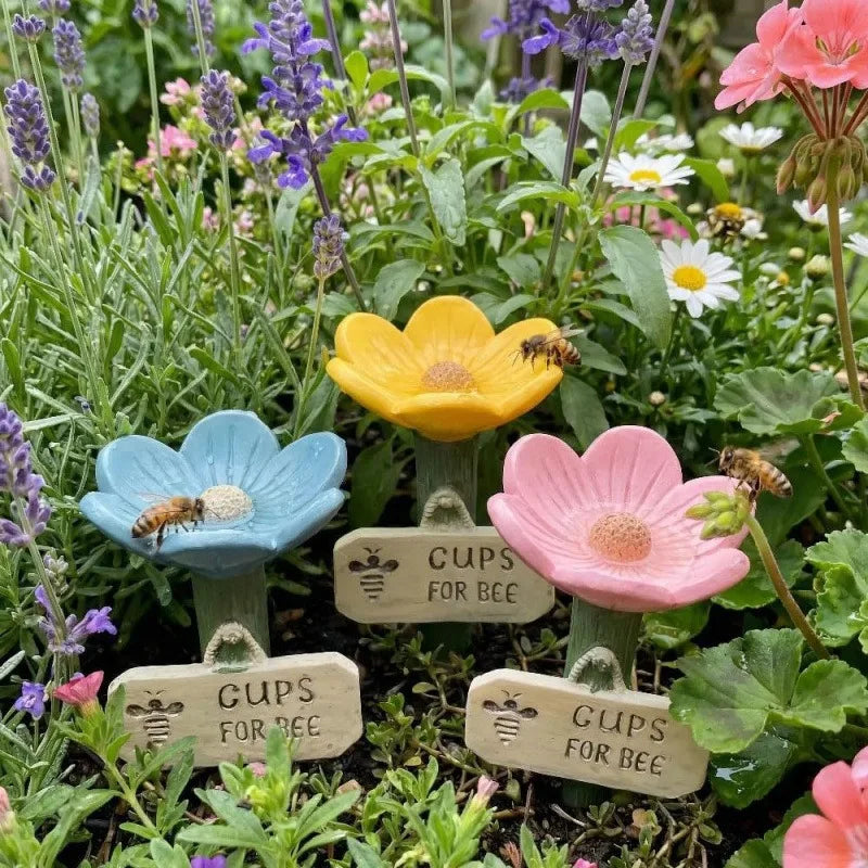 Flower-Shaped Ceramic Bee Watering Station Garden Outdoor Butterfly Feeder Insect Watering Bee Ladder Outdoor Yard Decoration Oasis Select