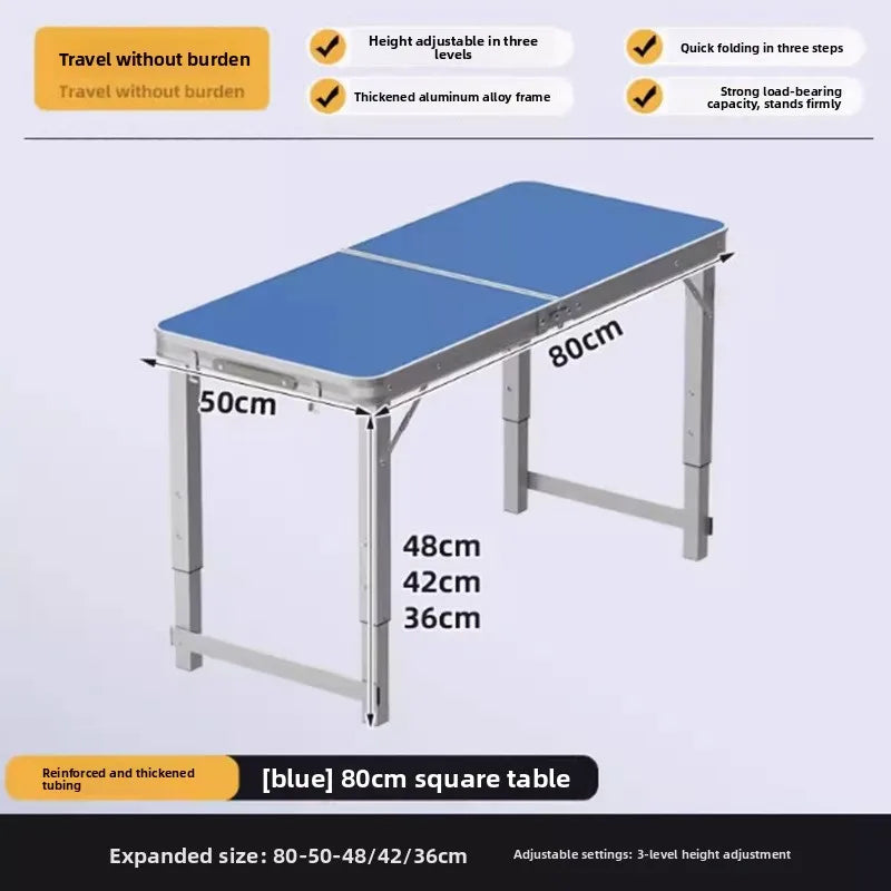 Folding table stall folding outdoor portable lifting work table camping picnic night market folding table and chairs Oasis Select Blue 80-50cm