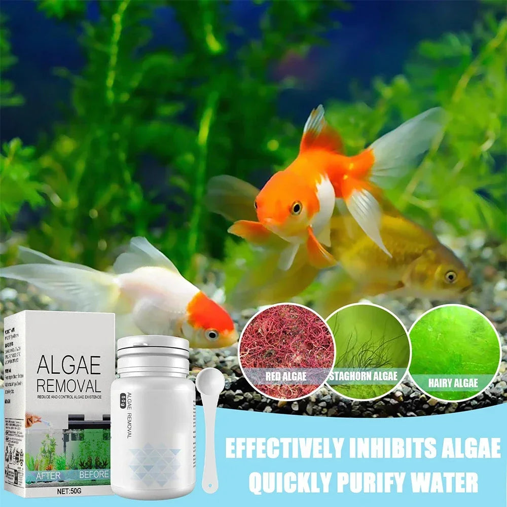 50g Aquarium Moss Remover Fish Tank Water Purification Algae Removal Cleaning Powder Fish Tank Cleaner Tools With Spoon Oasis Select