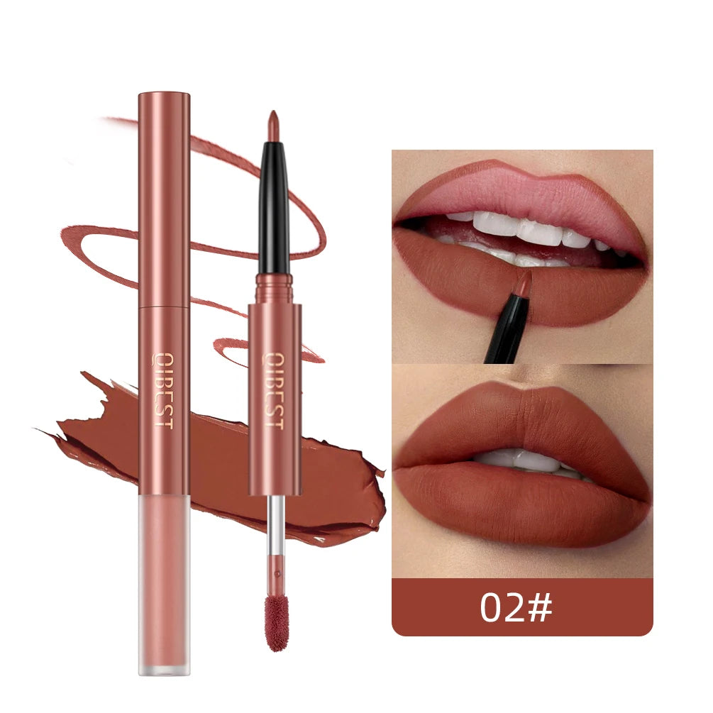 QiBest 2-in-1 Lip Liner & Gloss Pen – 6 Colors, Matte