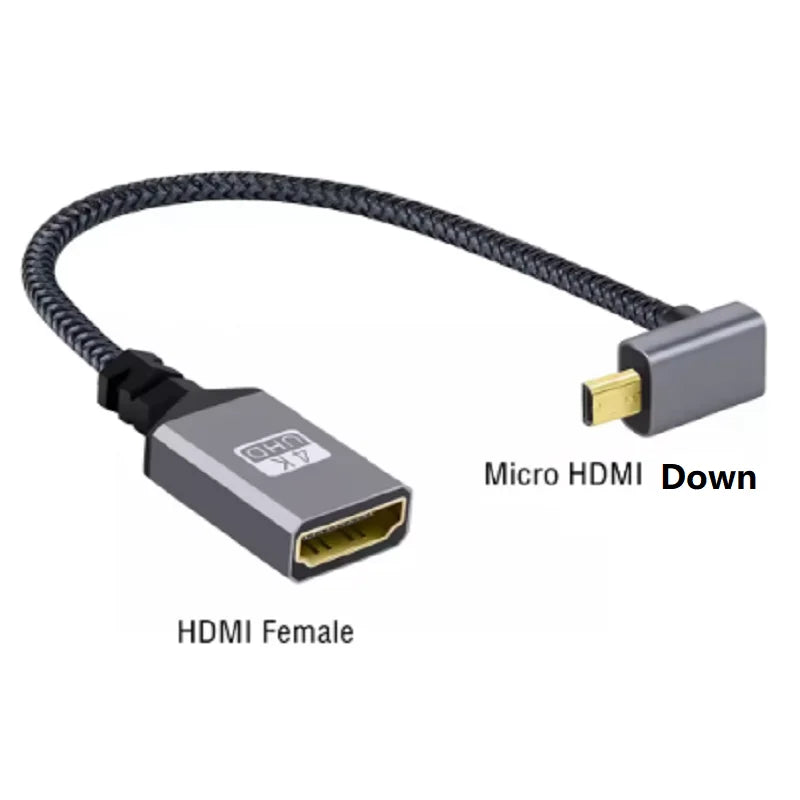 0.2m 4K 60Hz Micro HDMI to HDMI-Compatible Male To Female Extension Cable Micro HDMI 2.0 Left UP Cable for Smart Camera HDTV Oasis Select Down