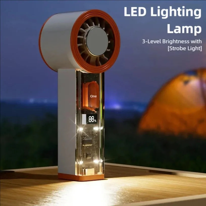 Transparent Mecha Semiconductor Cooling Fan 100 Speed 2000mAh Cold Compress Brushless Motor LED Light Portable Handheld Fan Oasis Select