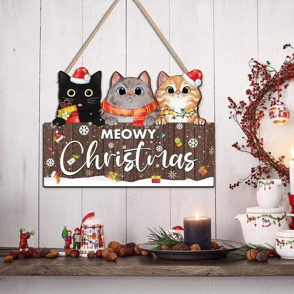 Wooden Christmas Cat Ornament – Tree, Door & Wall Pendant Christmas Ornament Oasis Select