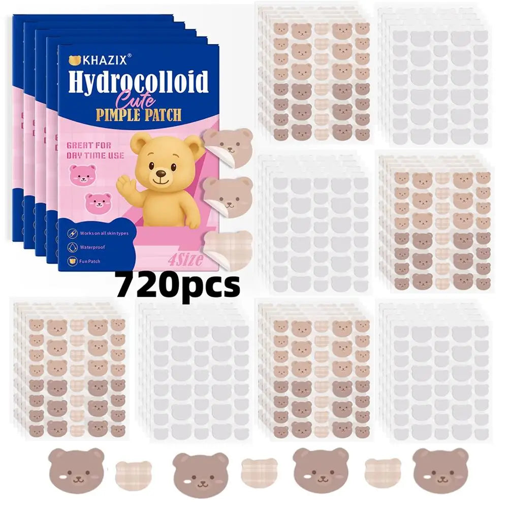 720/1020 Counts Bear Pimple Patches Cute Acne Patches with Hydrocolloid Waterproof For Zits Blemishes Breakouts Facial Skin Care Oasis Select blue -720pcs