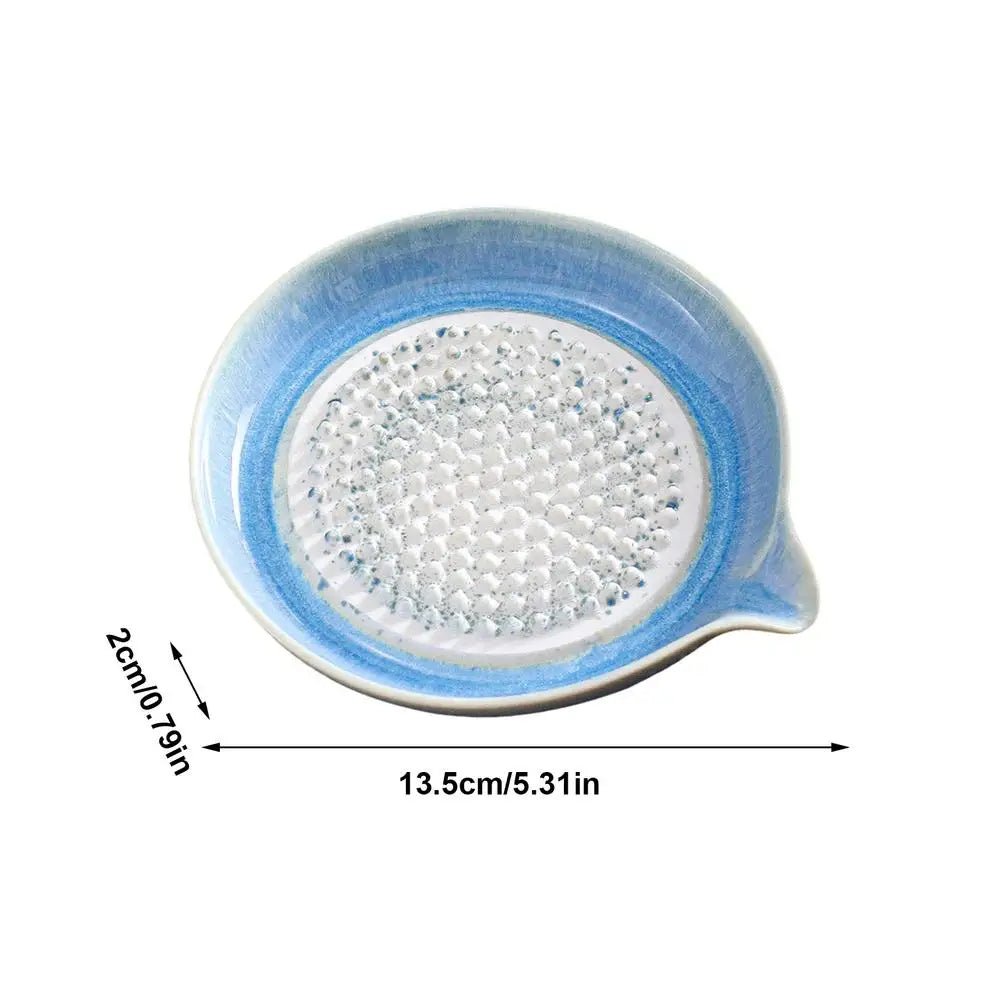 Grating Plate Ceramic Handmade Kitchen Tool Multifunctional Garlic Grater Dish for Home Kitchen Chocolate Onion Lemon Fruits Oasis Select Blue