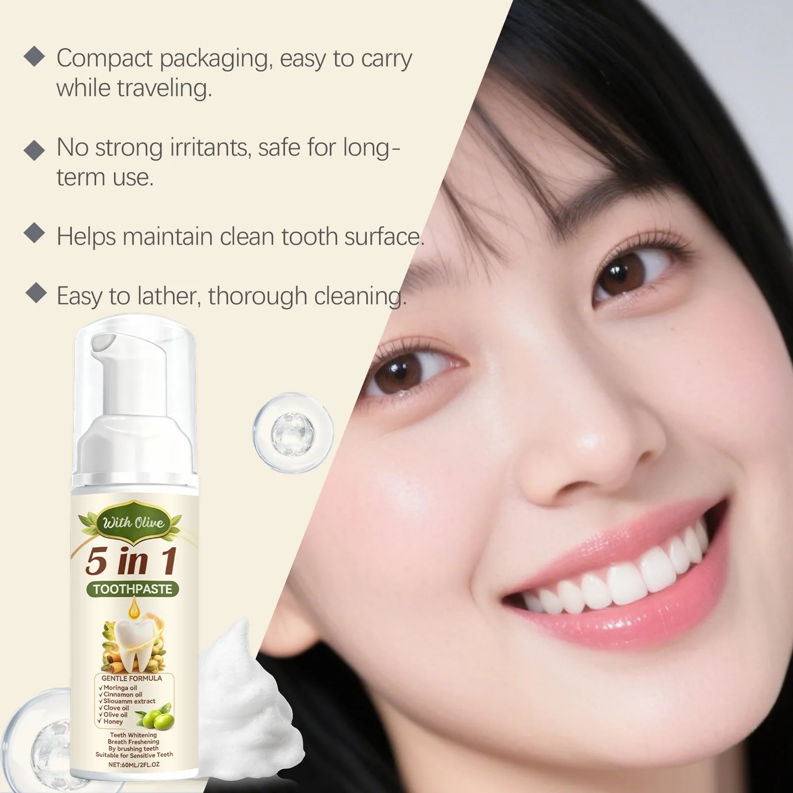 Olive Teeth Clean Toothpaste Mild Foaming Deep Cleaning Offer Oral Health Environment Keep Freshness Breath Portable Toothpaste Oasis Select
