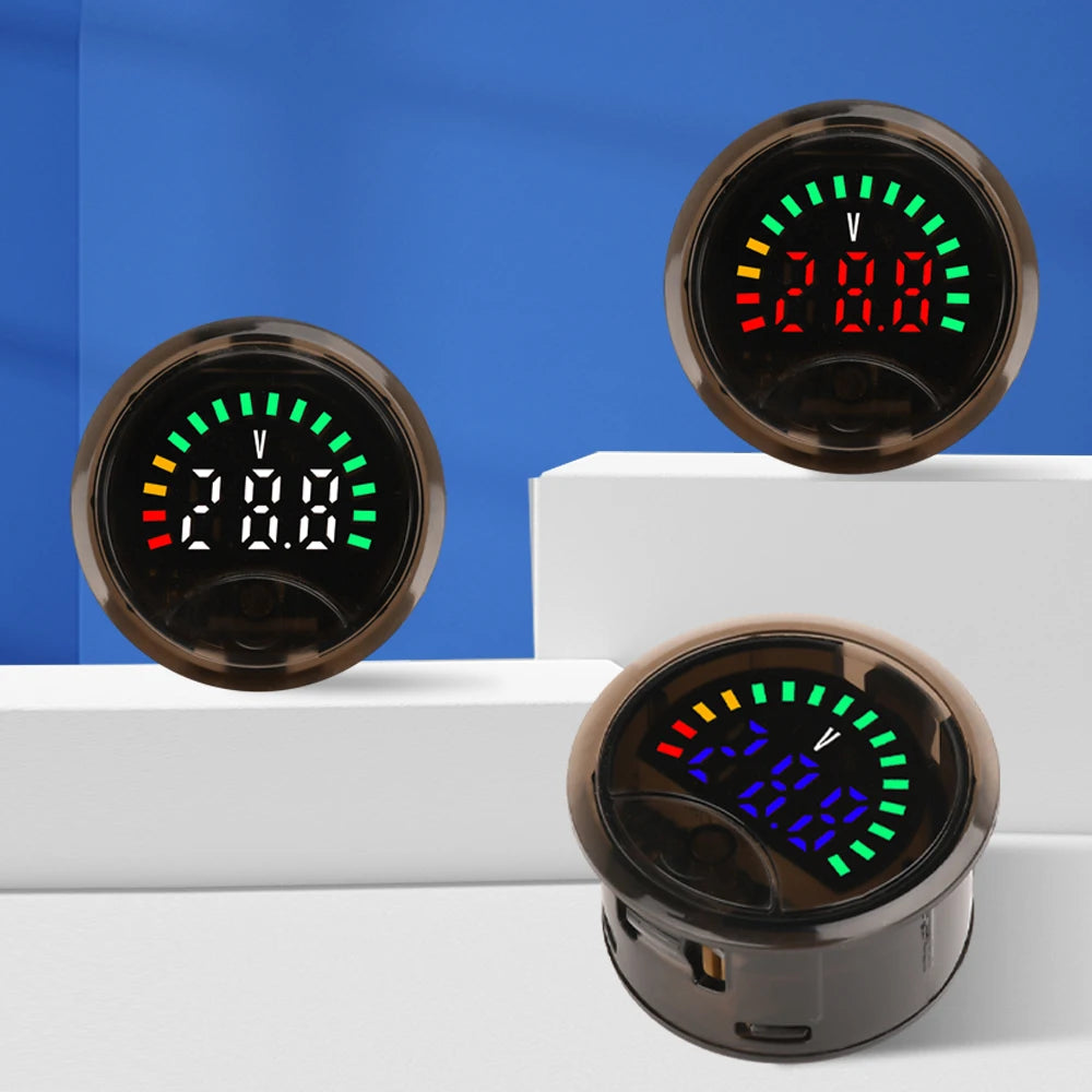 DC7-100V Mini Digital Voltmeter Battery Capacity Tester 2-Wire Circular Voltage Current Meter Volt Detector Test Power Indicator Oasis Select