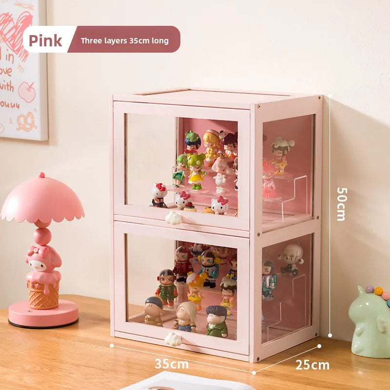 Figure Display Cabinet Transparent Household Blind Box Millet Storage Secondary Pain Cabinet Ornament Display Stand Oasis Select Pink double door 35