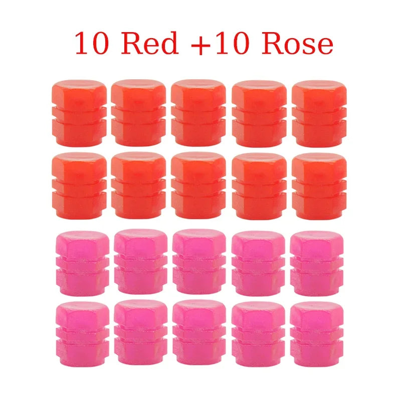 4/8/16/20pcs Universal Luminous Bicycle Tire Valve Caps Night Glowing Decor Motorcycle Bike Valve Stem Cap Wheel Nozzle Oasis Select 20pcs mix 3