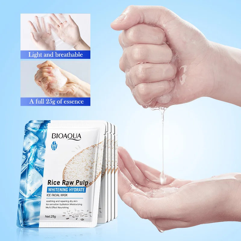 BIOAQUA Rice Raw Pulp Face Mask 5-Pack – Hydrating & Brightening Hydrating Sheet Mask Oasis Select