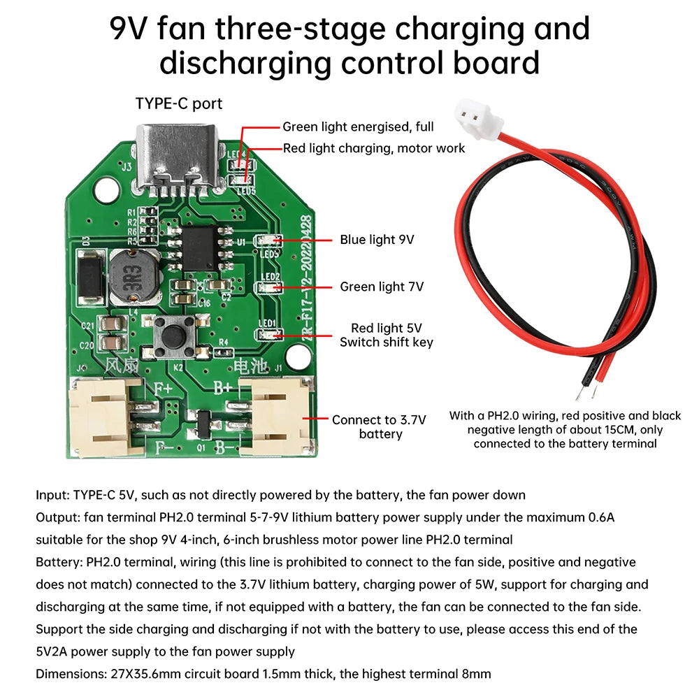 Universal 3/4 Speed Small Fan Control Board Micro Rechargeable Circuit Board Charging Module USB Type-C Oasis Select