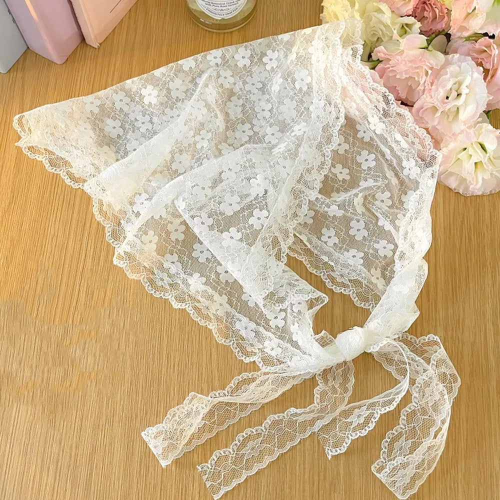 Fashion Vintage Lace Flower Hair Scarf Shawl Thin Cute Bandanas for Women Chic Style Bohemian Sweet Headscarf Photography Oasis Select 02