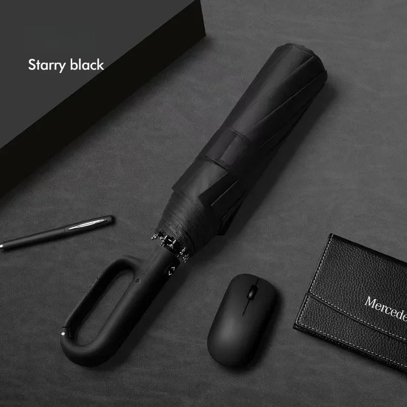 Automatic Umbrella 20 Ribs Extra Large Folding Strong Sunshade Double Umbrella for Men Women with Fully Opened Ring Buckle Oasis Select black 8K iron