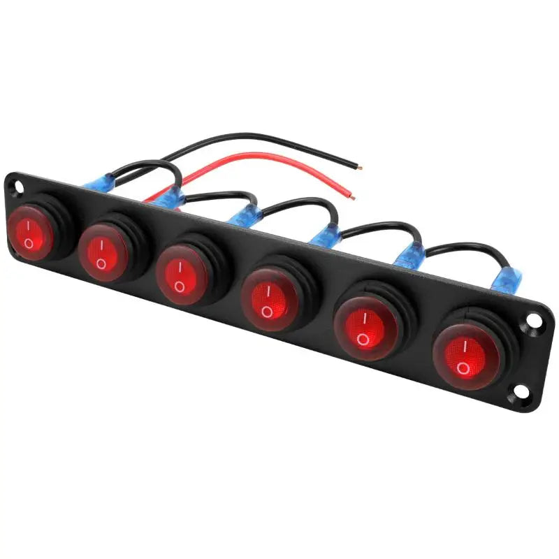 6.Vehicle 12V Waterproof Switch Panel: 1-6 Gang Rocker Toggle On-Off Switches with Red LED Light for Boat, Truck Oasis Select