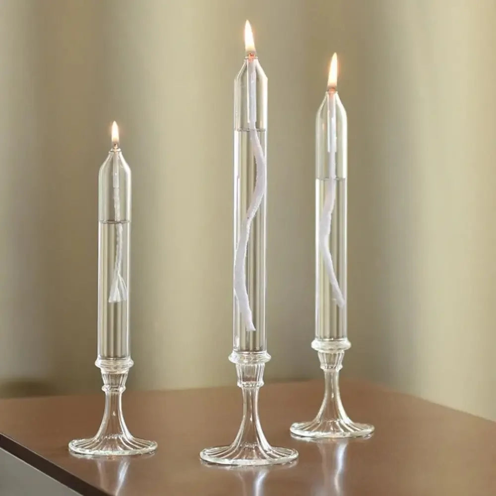 Transparent Glass Candle Holder Smokeless Glass Oil Lamp Candlestick Wedding Decoration Romantic Candlelight Dinner Ornaments Oasis Select